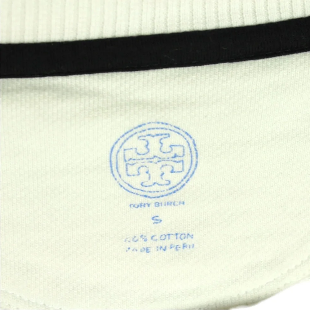 Tory Burch Women Sweatshirt White Black Doodle Flower Print Embroidered Sz S